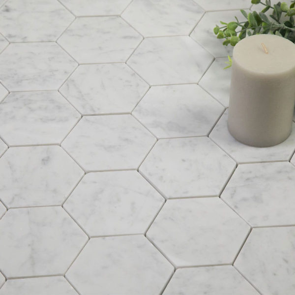 White Carrara Marble 6" Hexagon Honed
