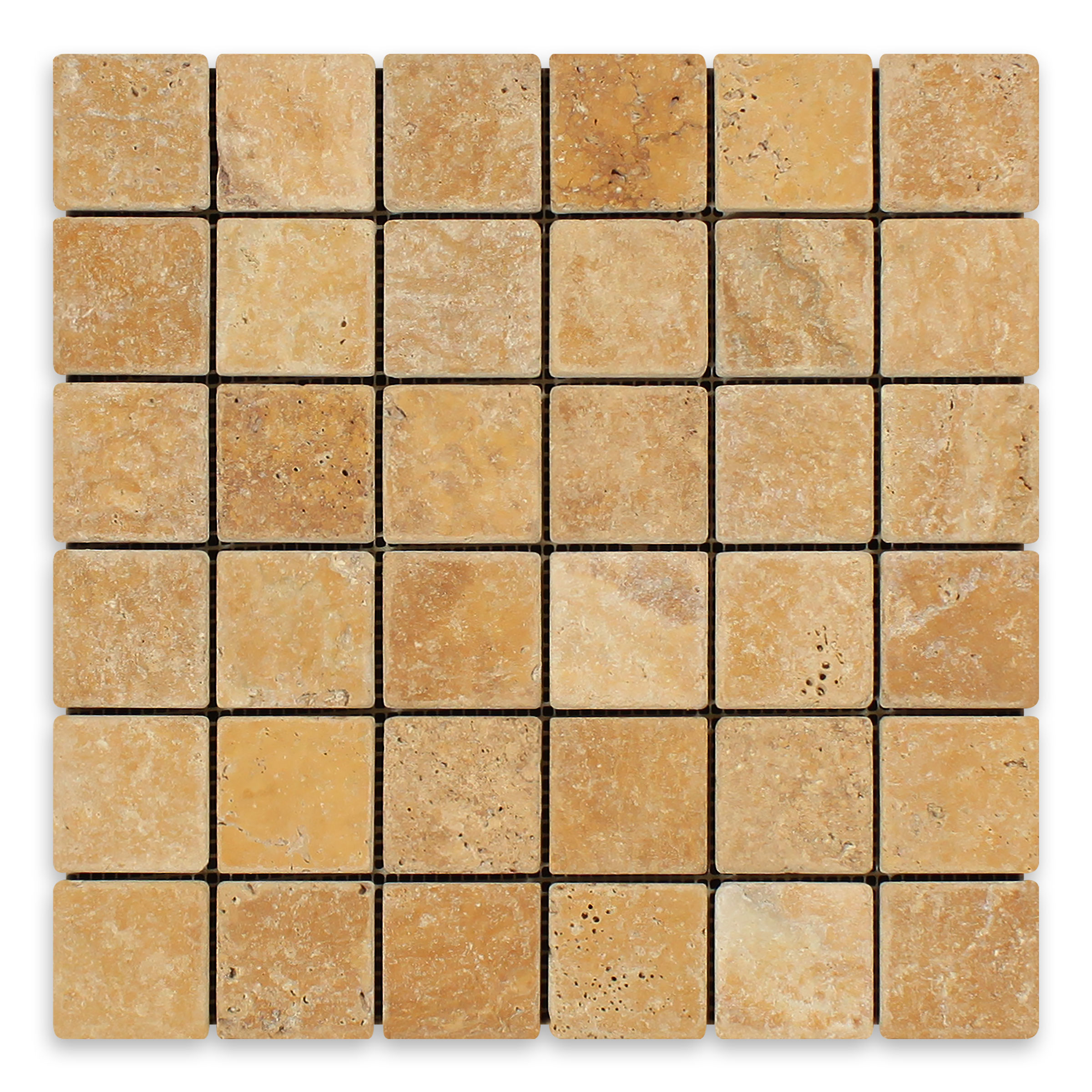 Golden Siena Travertine 2" X 2" Square Tumbled
