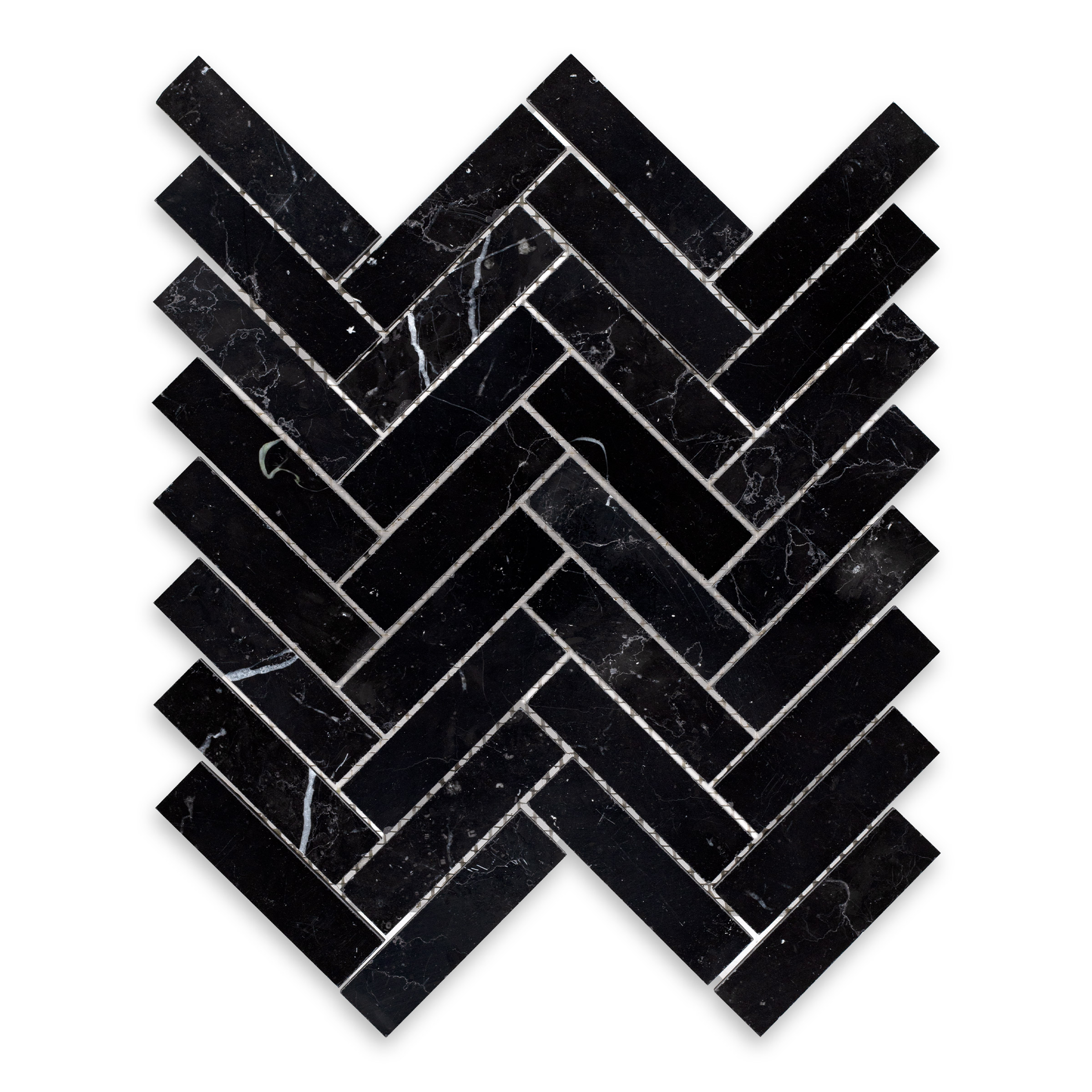 Negro Marquina Marble 1" X 4" Herringbone