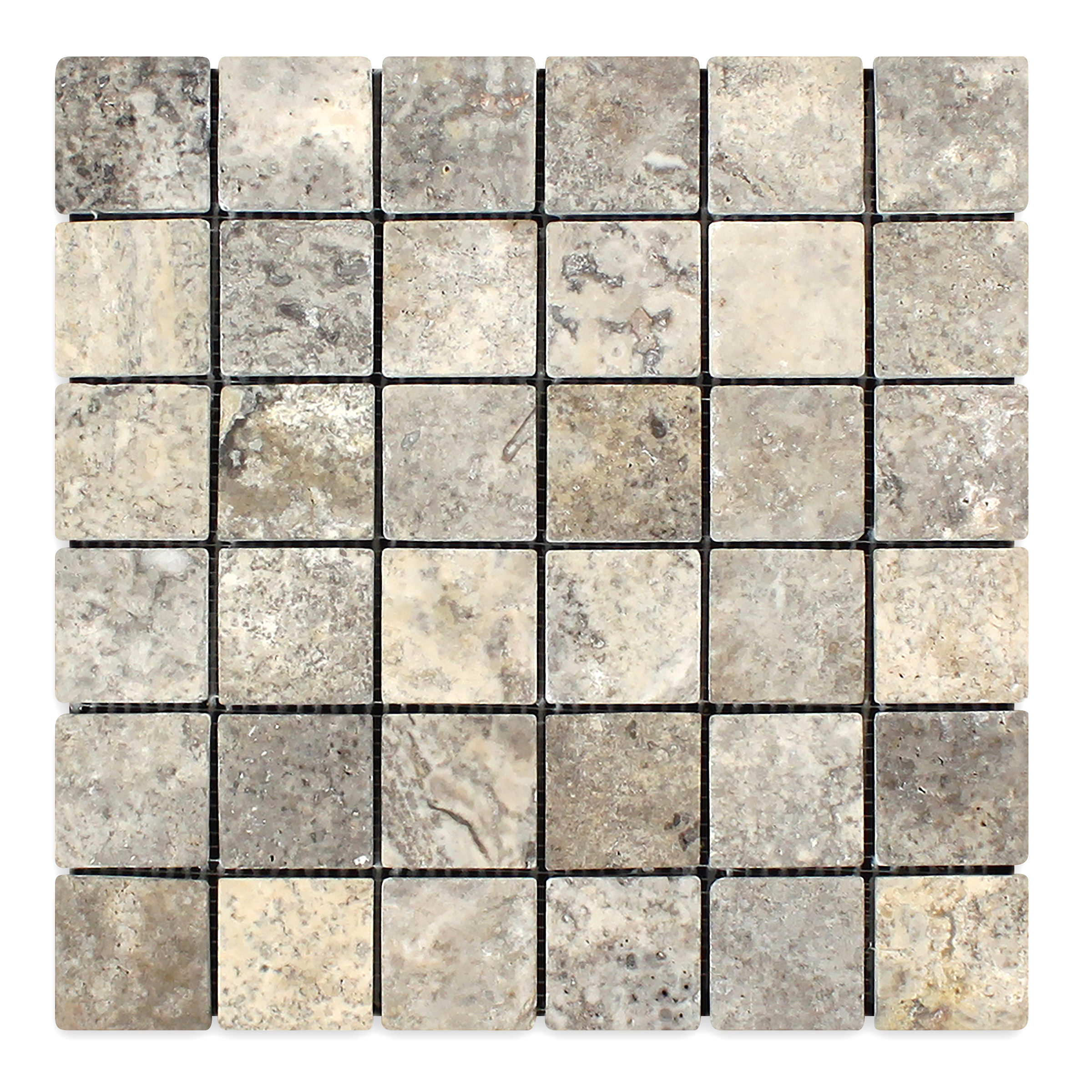 Silver Premium Travertine 2" X 2" Square Tumbled