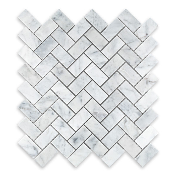 White Carrara Marble 1" X 2" Herringbone