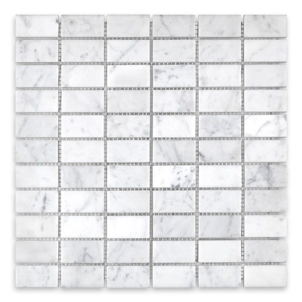 White Carrara Marble 1" X 2" Brick Stacked