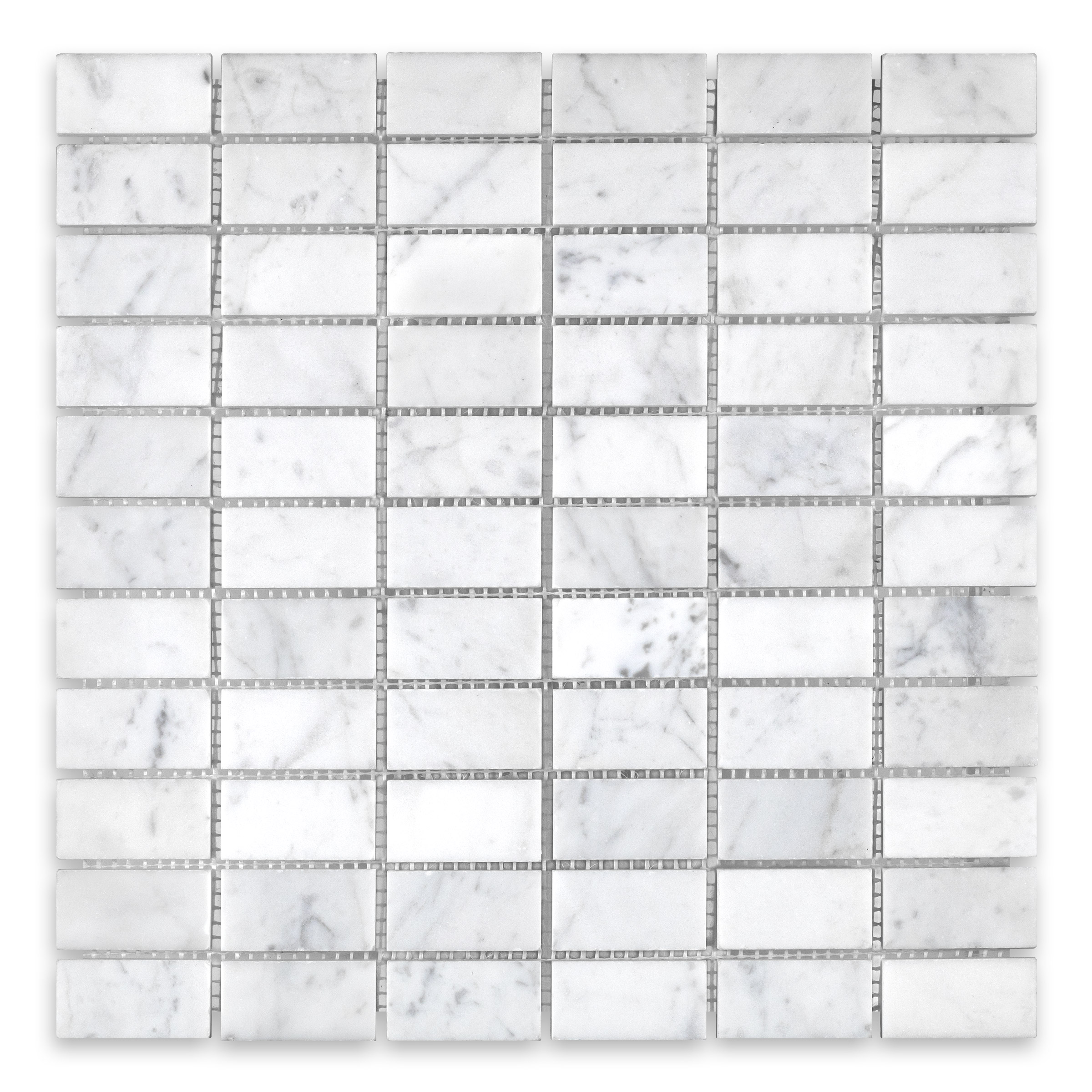White Carrara Marble 1" X 2" Brick Stacked