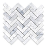 White Carrara Marble 1x3 Herringbone Mosaic