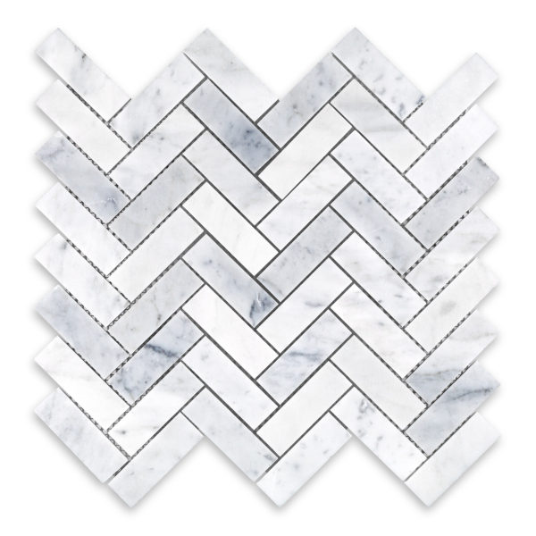 White Carrara Marble 1x3 Herringbone Mosaic