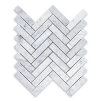 White Carrara Marble 1x4 Herringbone Mosaic