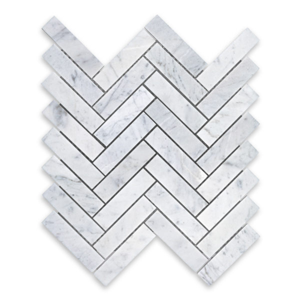 White Carrara Marble 1x4 Herringbone Mosaic