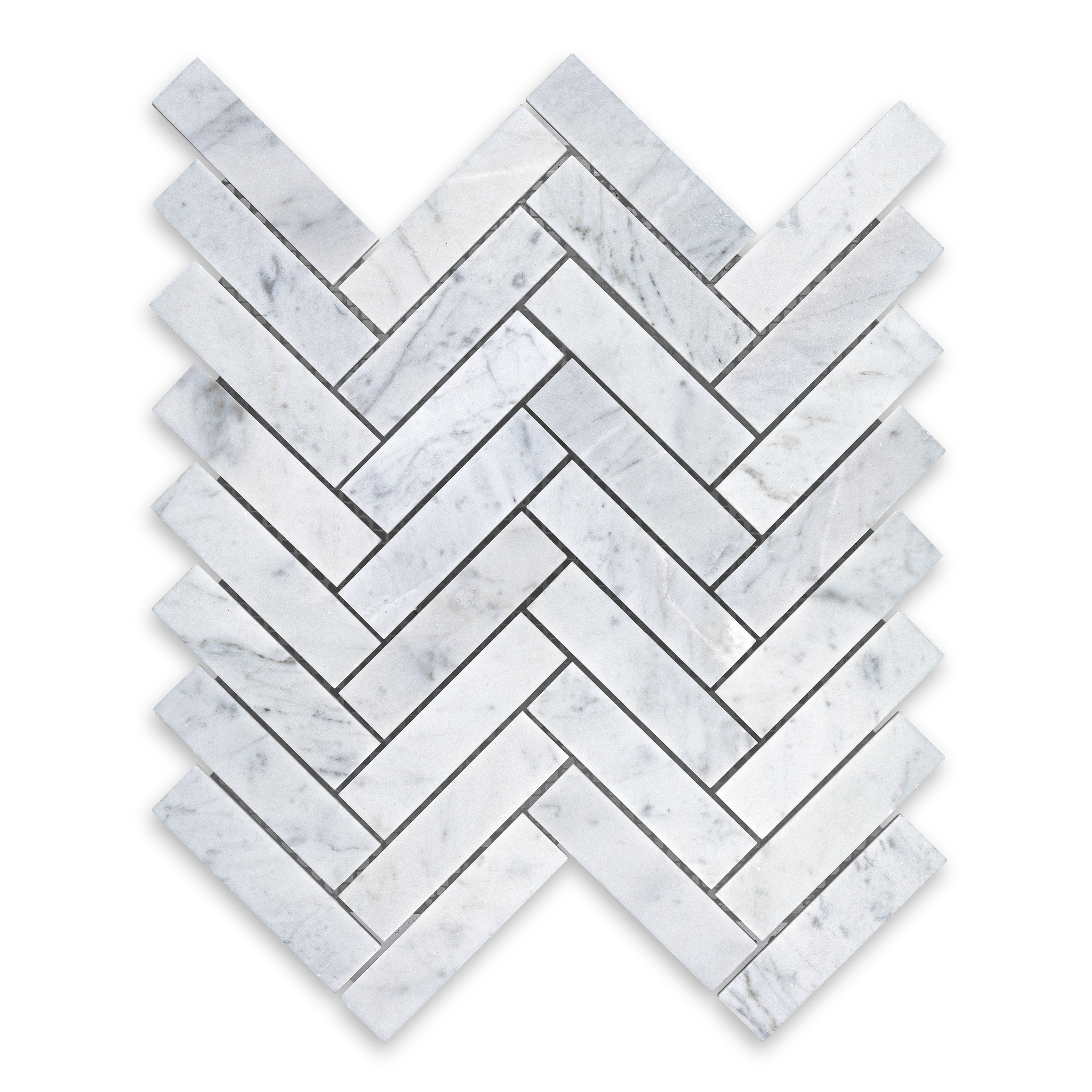White Carrara Marble 1x4 Herringbone Mosaic