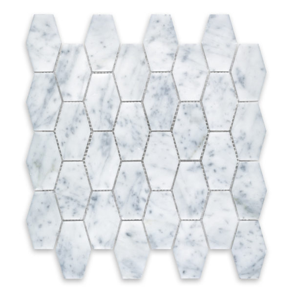 White Carrara Marble 2x3 Elongated Hexagon