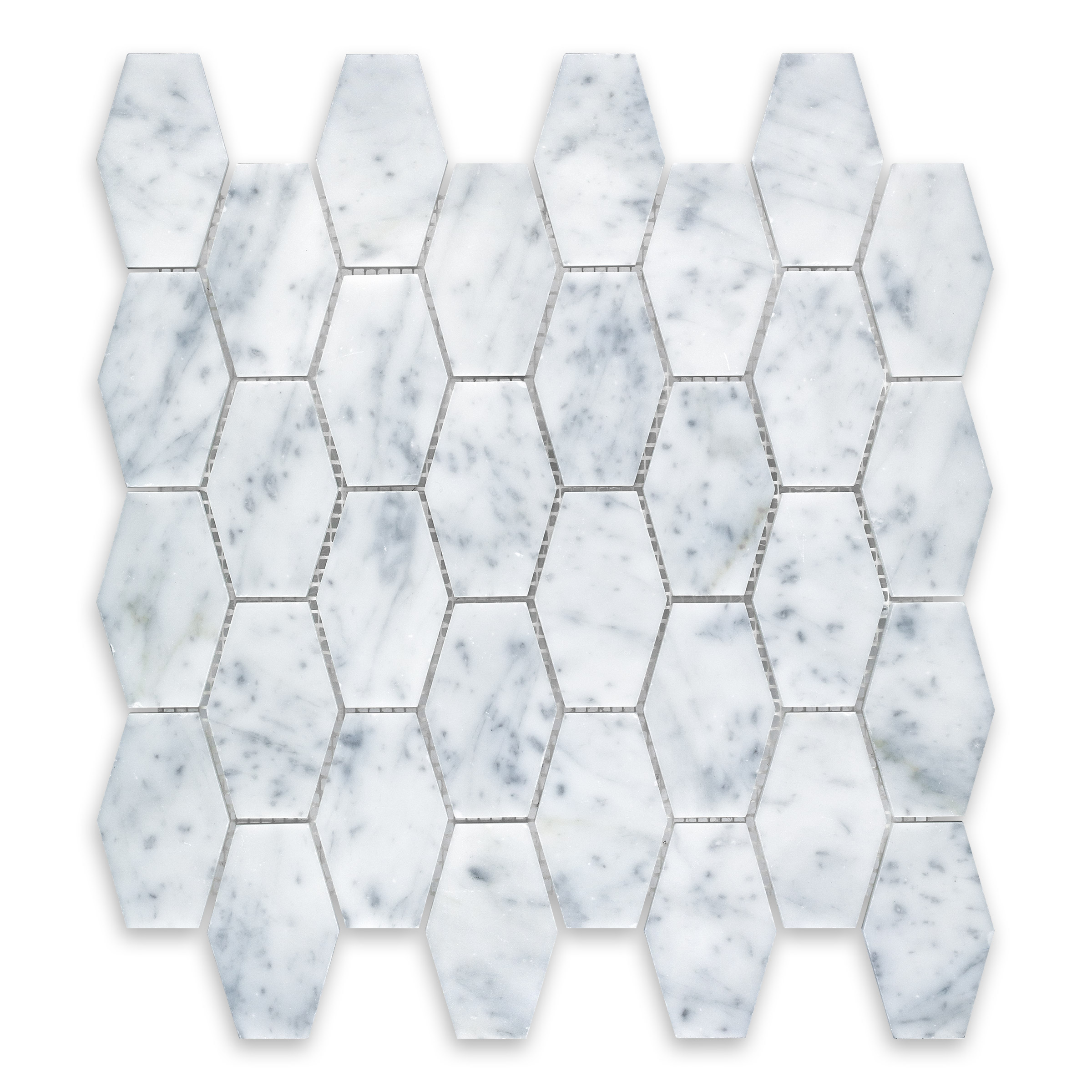 White Carrara Marble 2x3 Elongated Hexagon