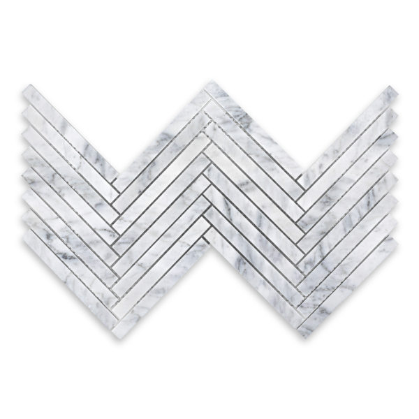 White Carrara Marble 5/8x6 Herringbone Mosaic