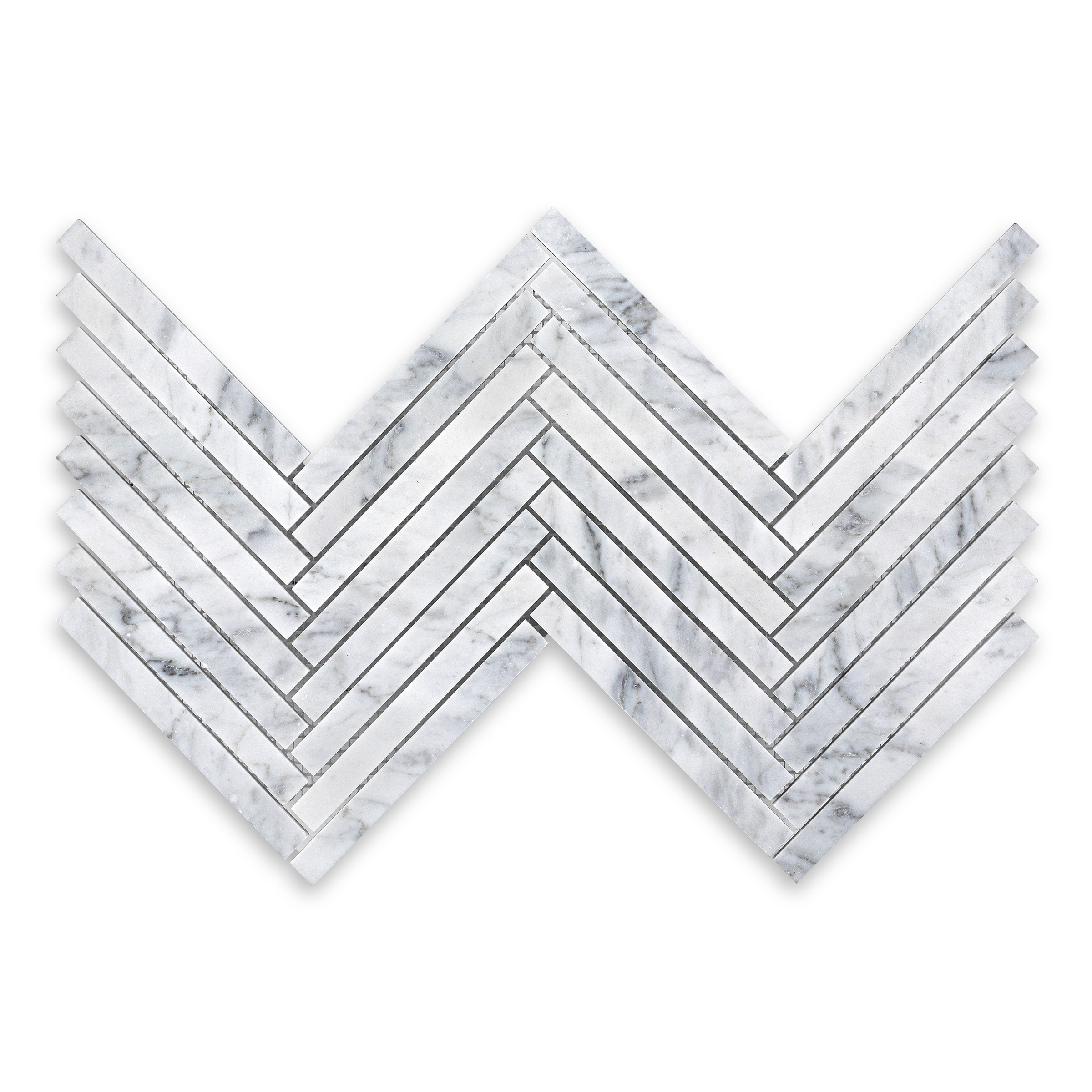 White Carrara Marble 5/8x6 Herringbone Mosaic
