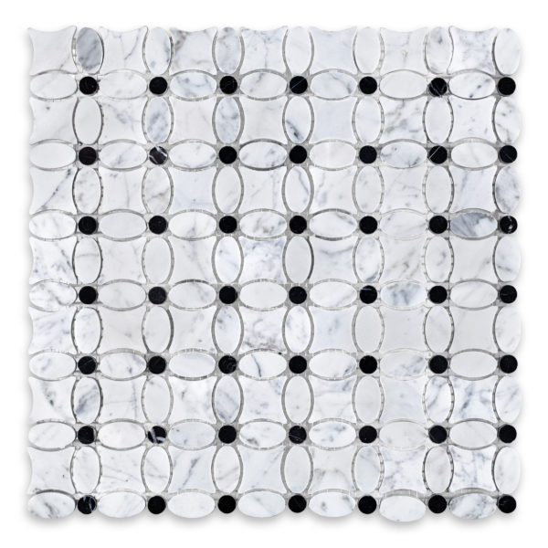 White Carrara Marble Flower with Black Dot (Negro Marquina)