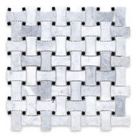 White Carrara Marble Basketweave Dogbone with Black Dot (Negro Marquina)