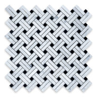 White Carrara Marble Basketweave Stanza with Black Dot (Negro Marquina)