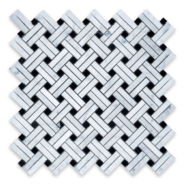 White Carrara Marble Basketweave Stanza with Black Dot (Negro Marquina)