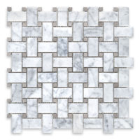 White Carrara Marble Basketweave with Grey Dot (Spanish Grey)