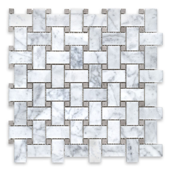 White Carrara Marble Basketweave with Grey Dot (Spanish Grey)