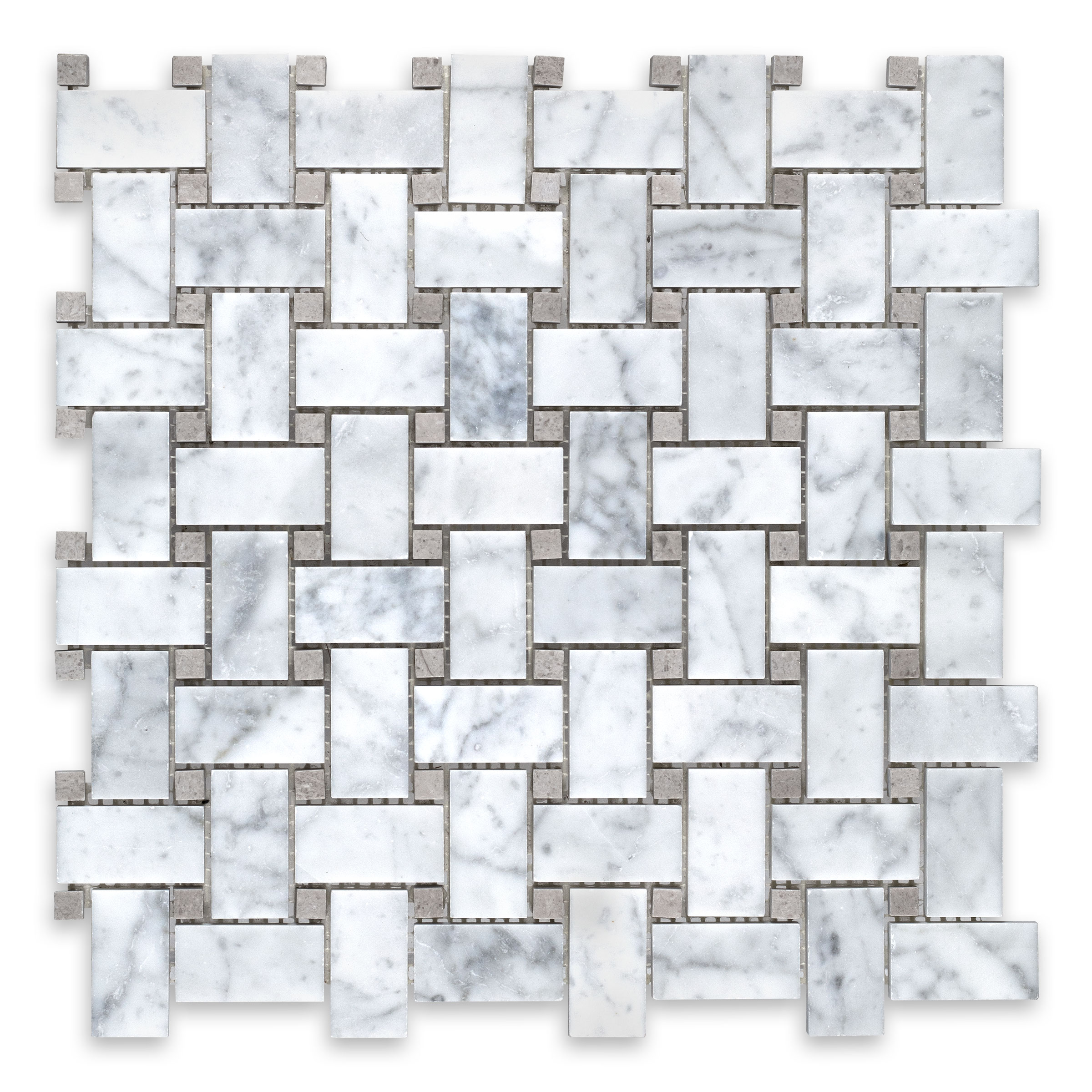 White Carrara Marble Basketweave with Grey Dot (Spanish Grey)