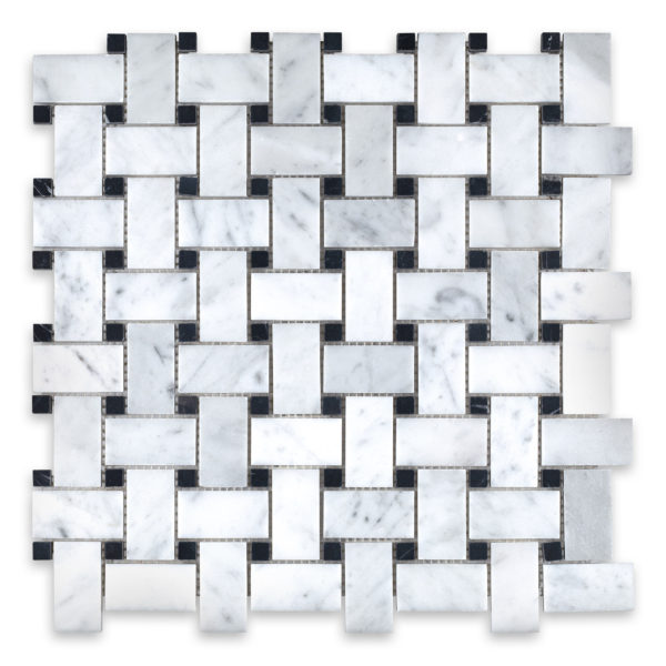 White Carrara Marble Basketweave with Black Dot (Negro Marquina)