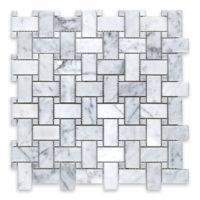 White Carrara Marble Basketweave with White Carrara Dot