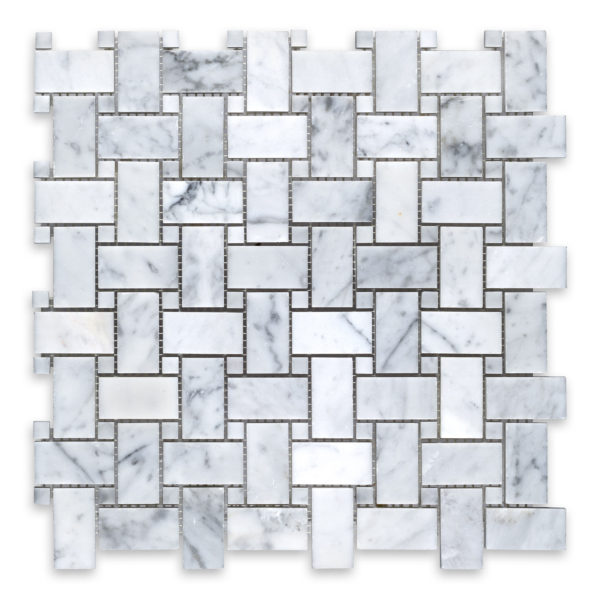White Carrara Marble Basketweave with White Carrara Dot