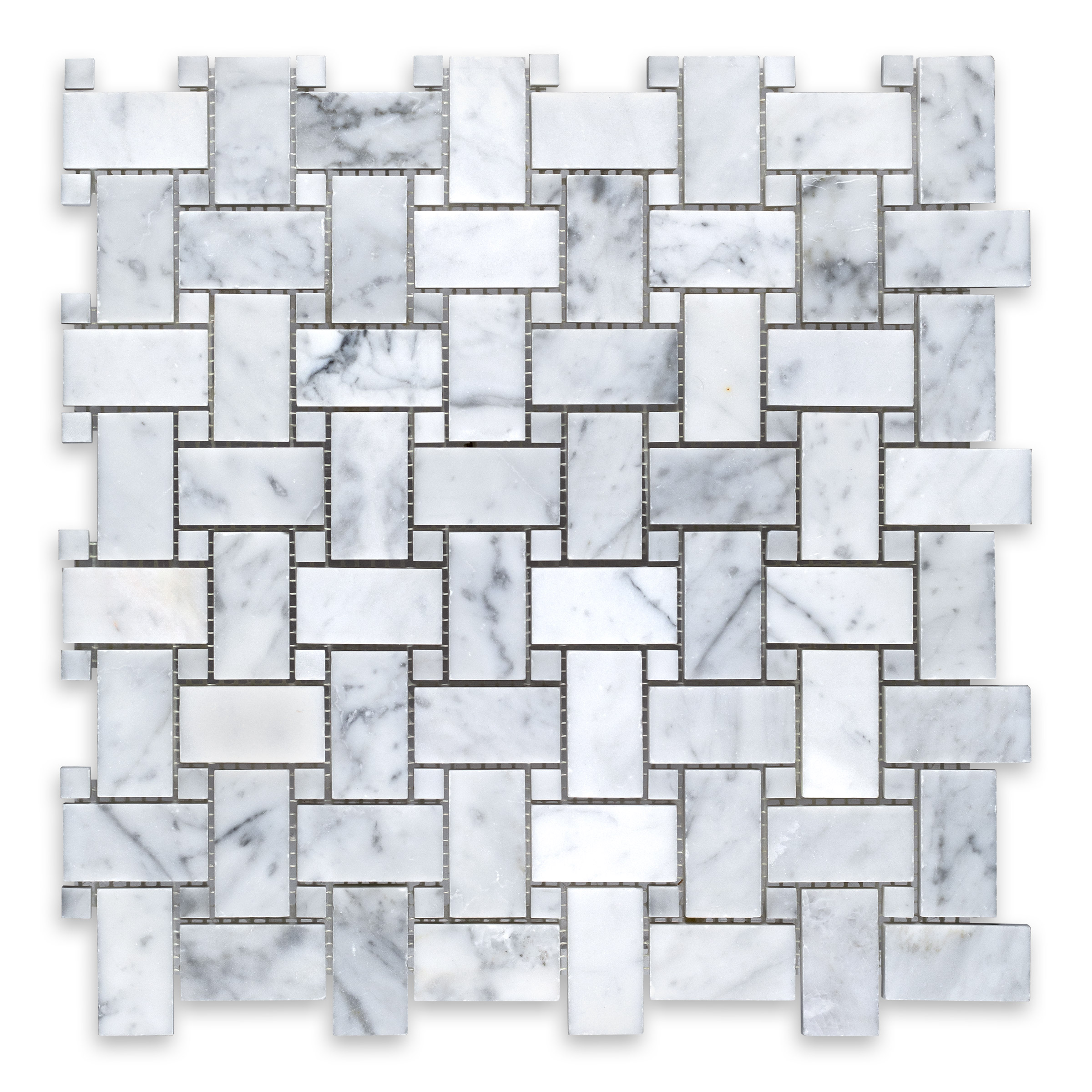 White Carrara Marble Basketweave with White Carrara Dot