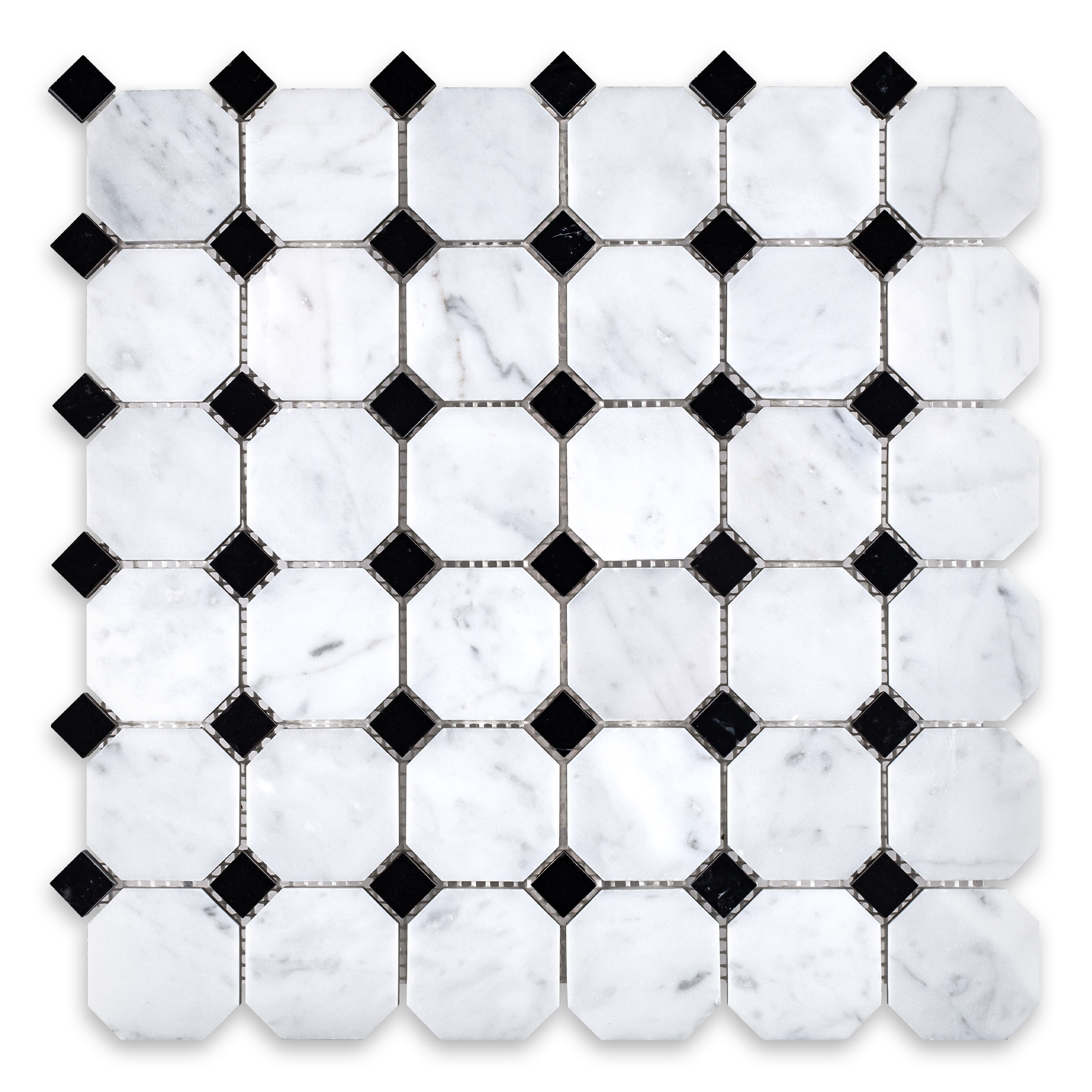 White Carrara Marble Octagon with Black Dot (Negro Marquina)