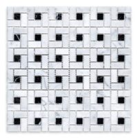 White Carrara Marble Pinwheel With Black Dots