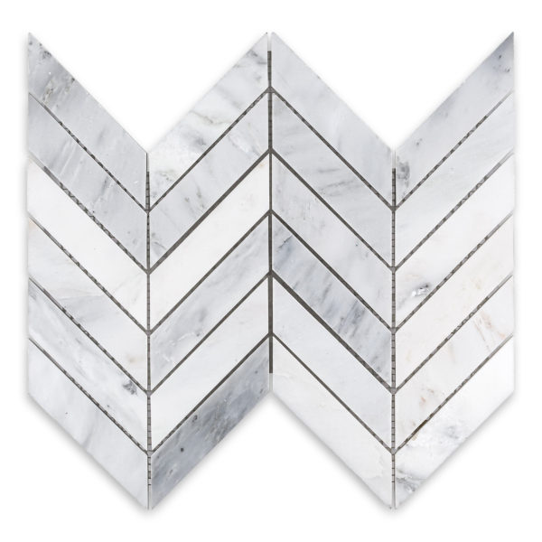 Oriental White Marble 1" X 4" Chevron Mosaic