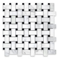 Oriental White Marble Basketweave with Black Dot