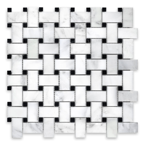 Oriental White Marble Basketweave with Black Dot
