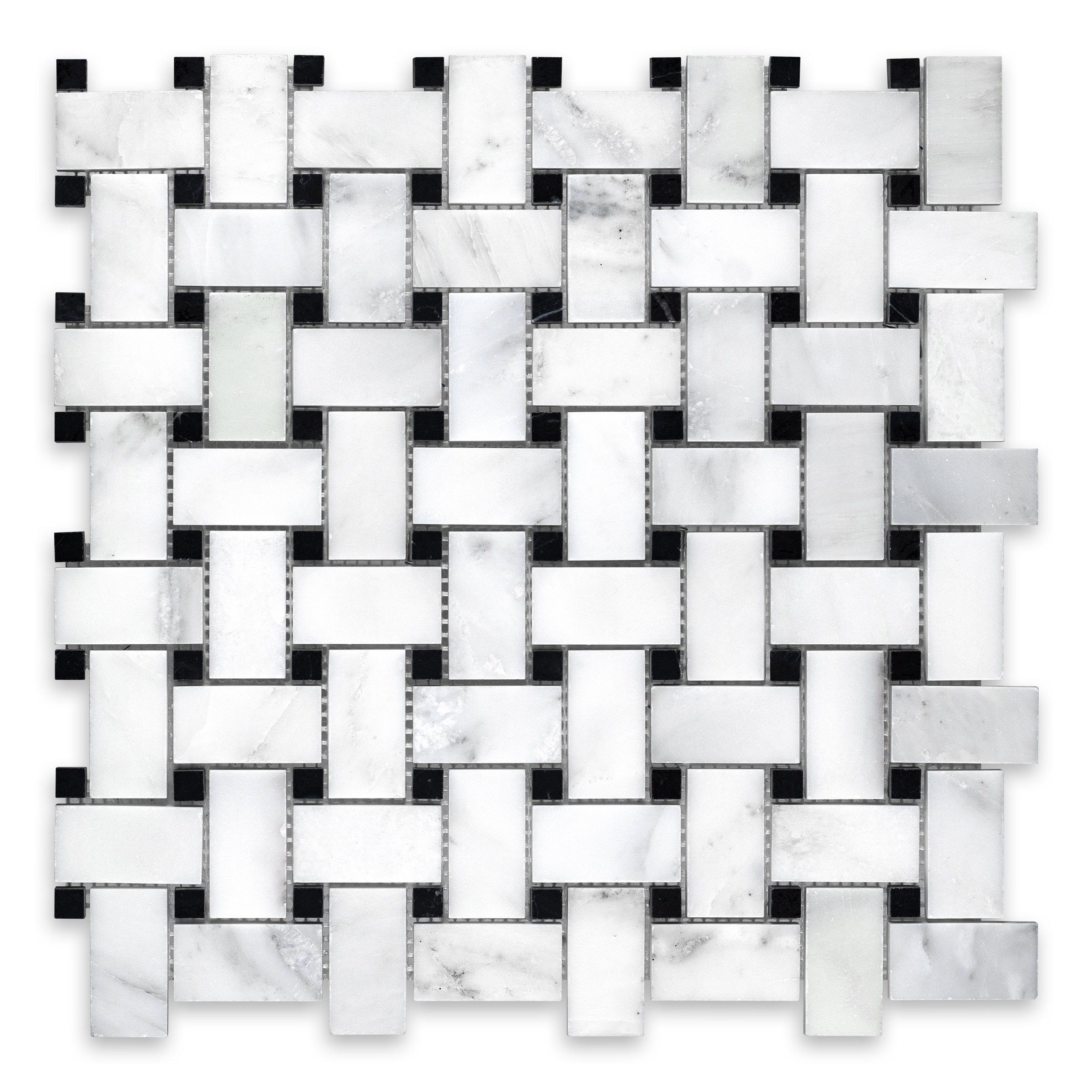 Oriental White Marble Basketweave with Black Dot