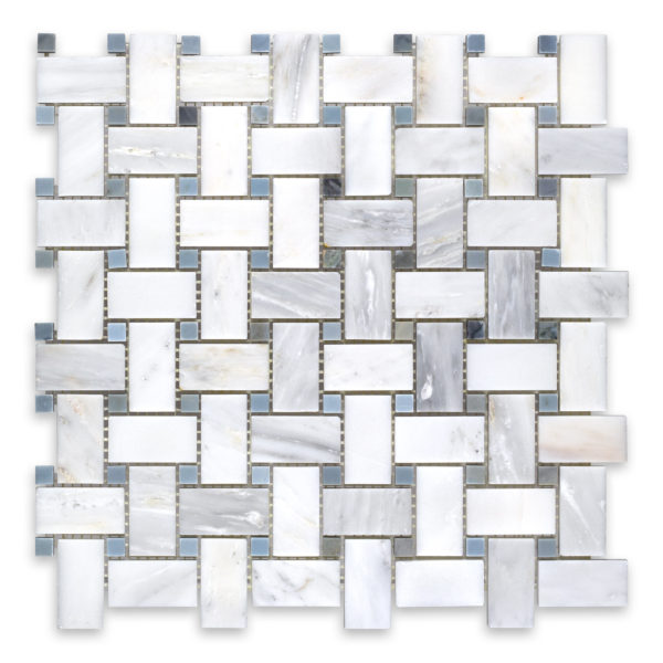 Oriental White Marble Basketweave with Blue Dot