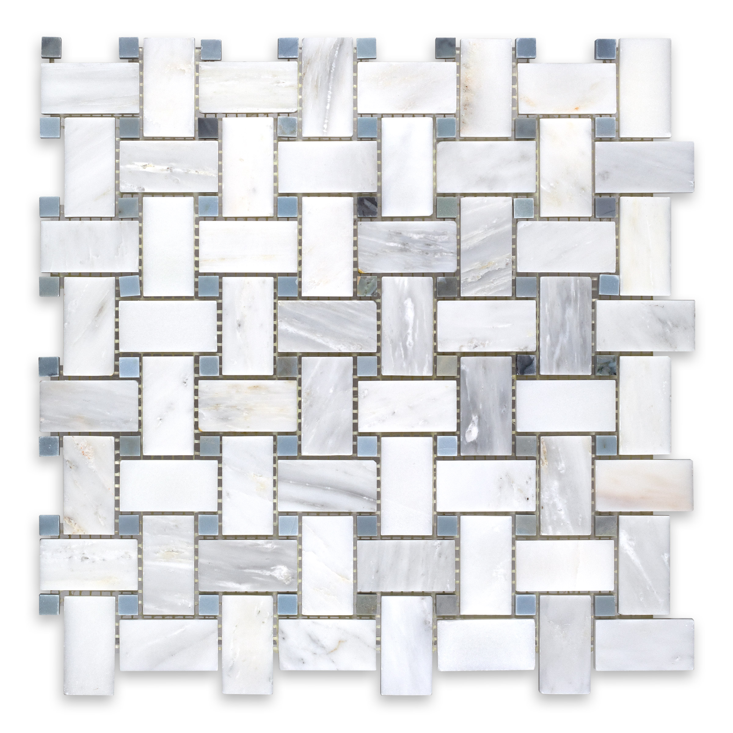 Oriental White Marble Basketweave with Blue Dot