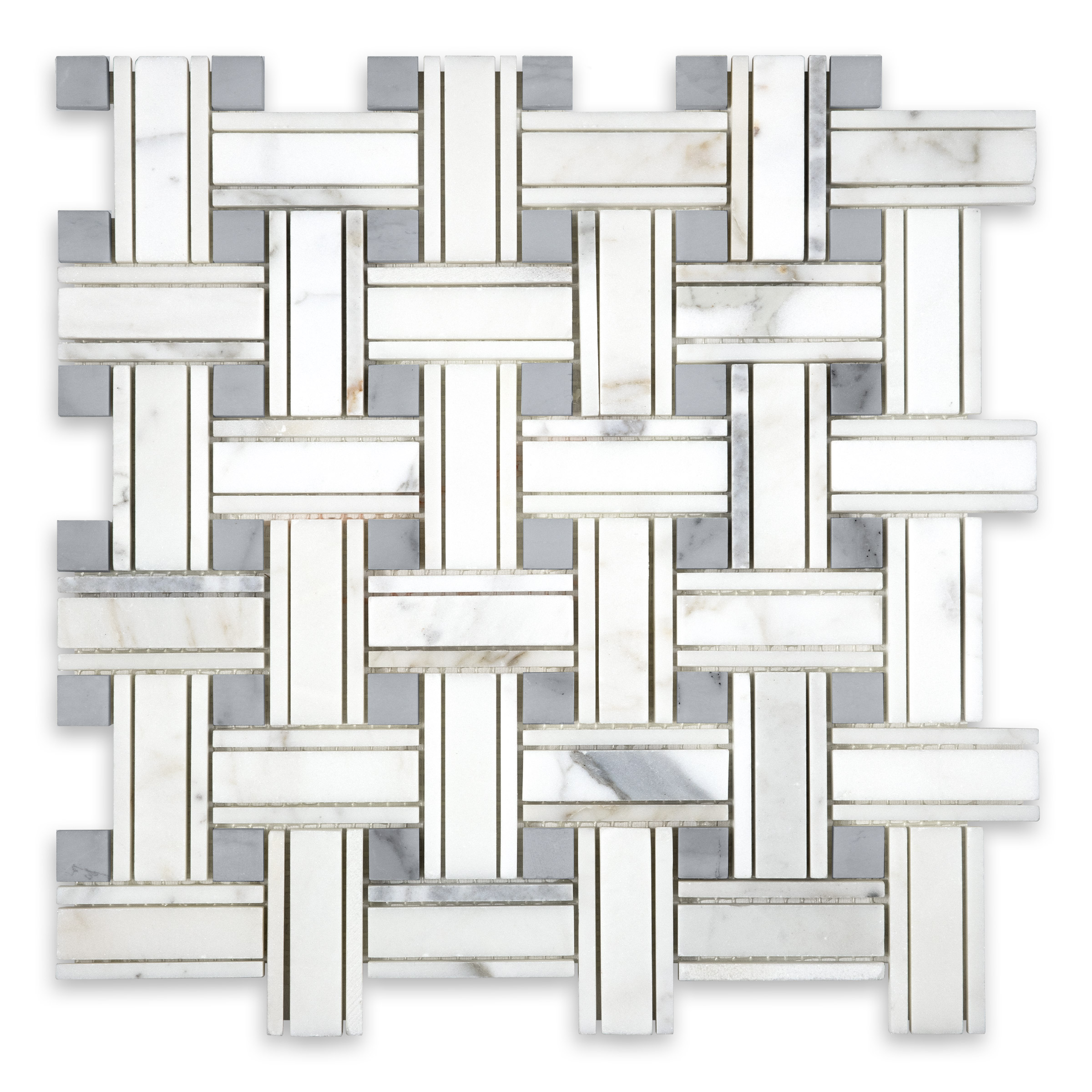 Calacatta Gold Marble Tripleweave with Blue Dot