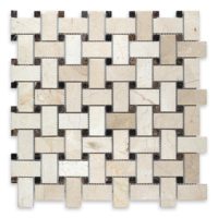 Crema Marfil Marble Basketweave with Brown Dot