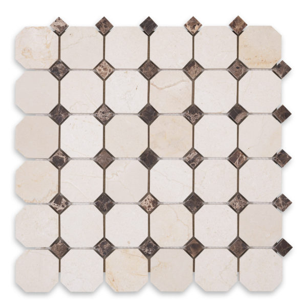Crema Marfil Marble Octagon with Brown Dot