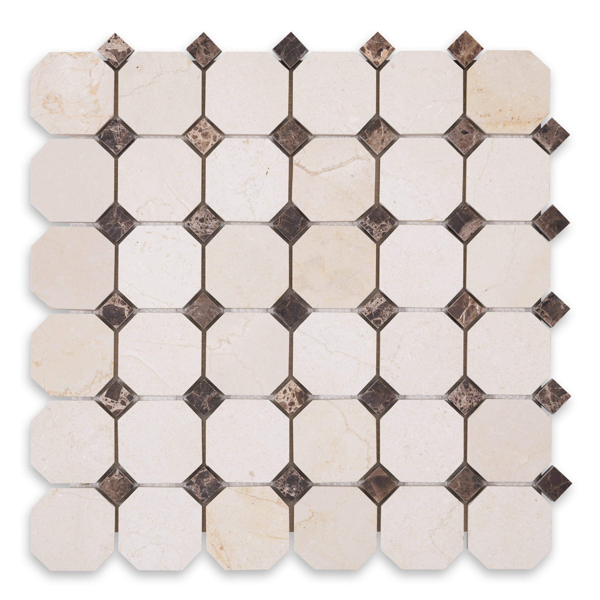 Crema Marfil Marble Octagon with Brown Dot