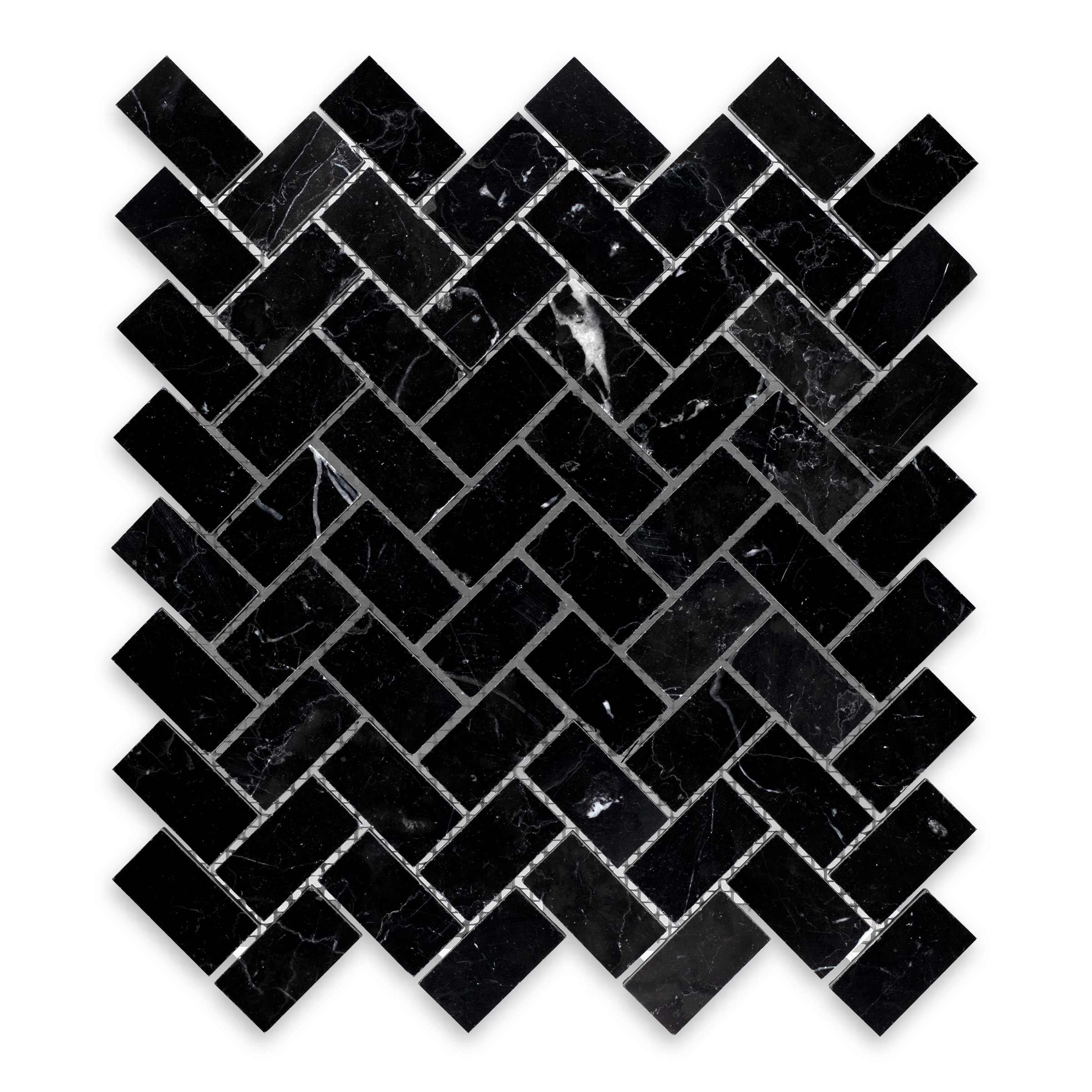 Negro Marquina Marble 1" X 2" Herringbone
