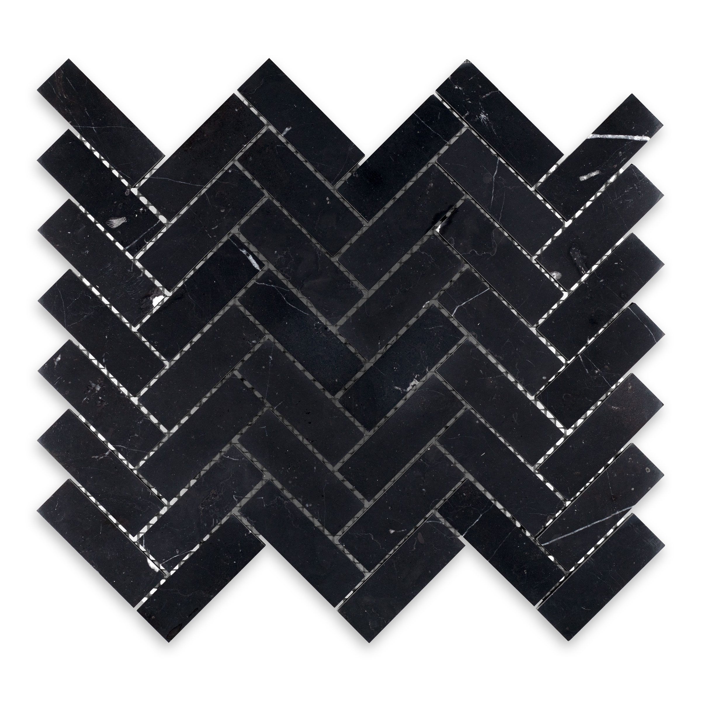 Negro Marquina Marble 1" X 3" Herringbone