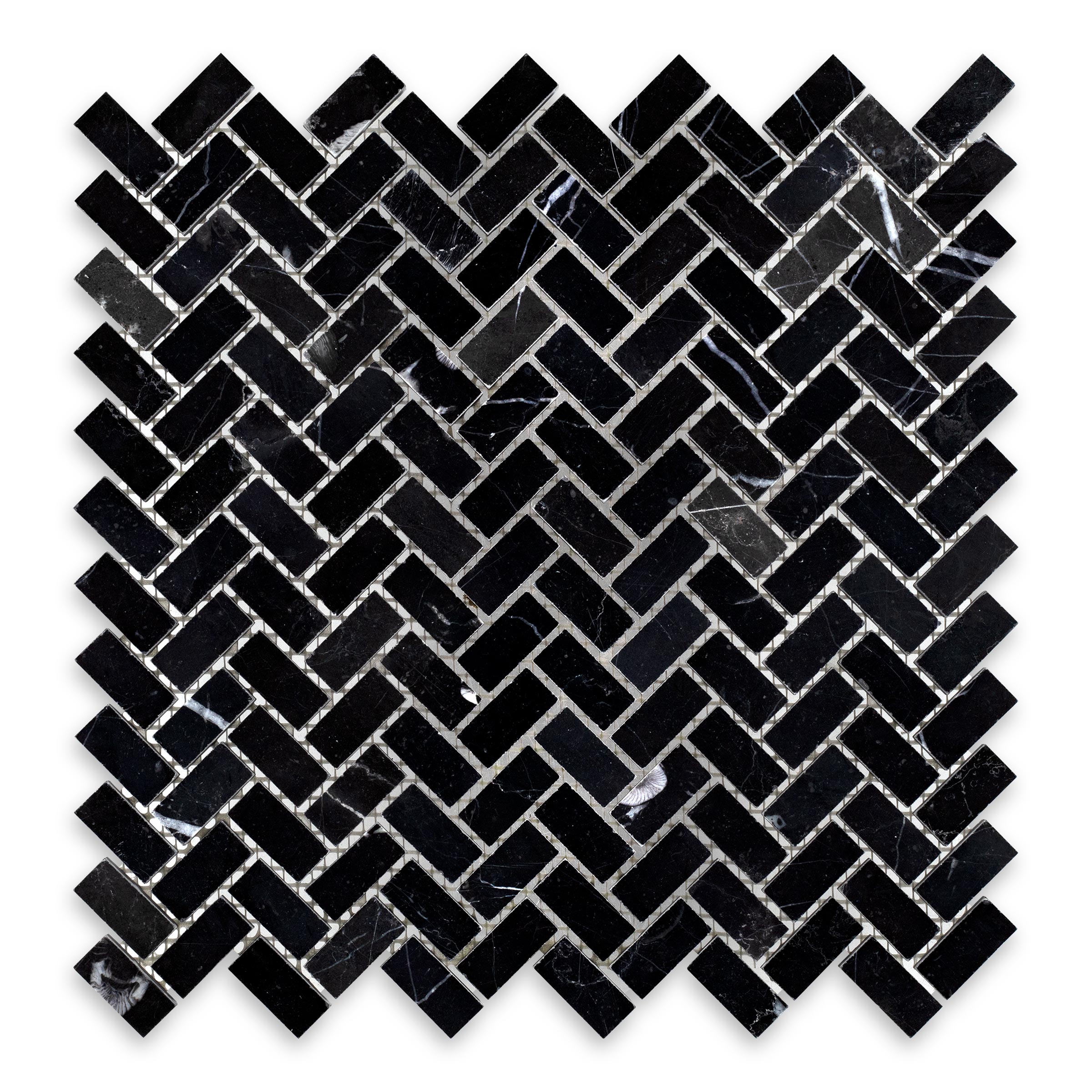 Negro Marquina Marble "5/8 X 1-1/4" Herringbone