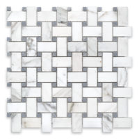 Calacatta Gold Marble Basketweave with Blue Dot