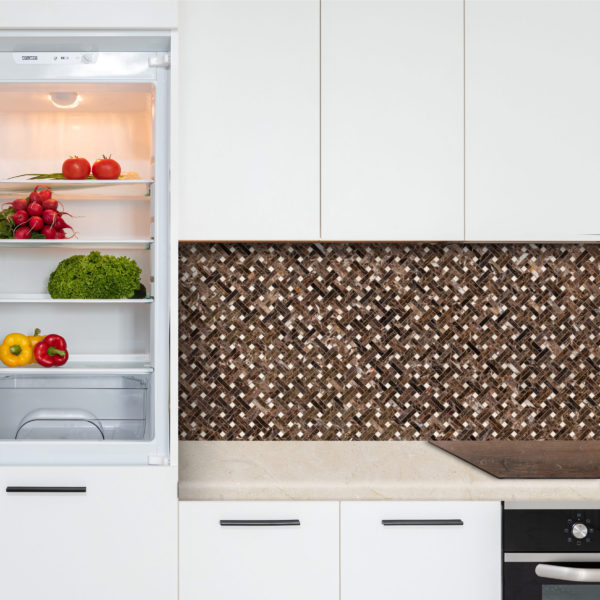 Emperador Dark Mark Basketweave Stanza With Crema Marfil Dots