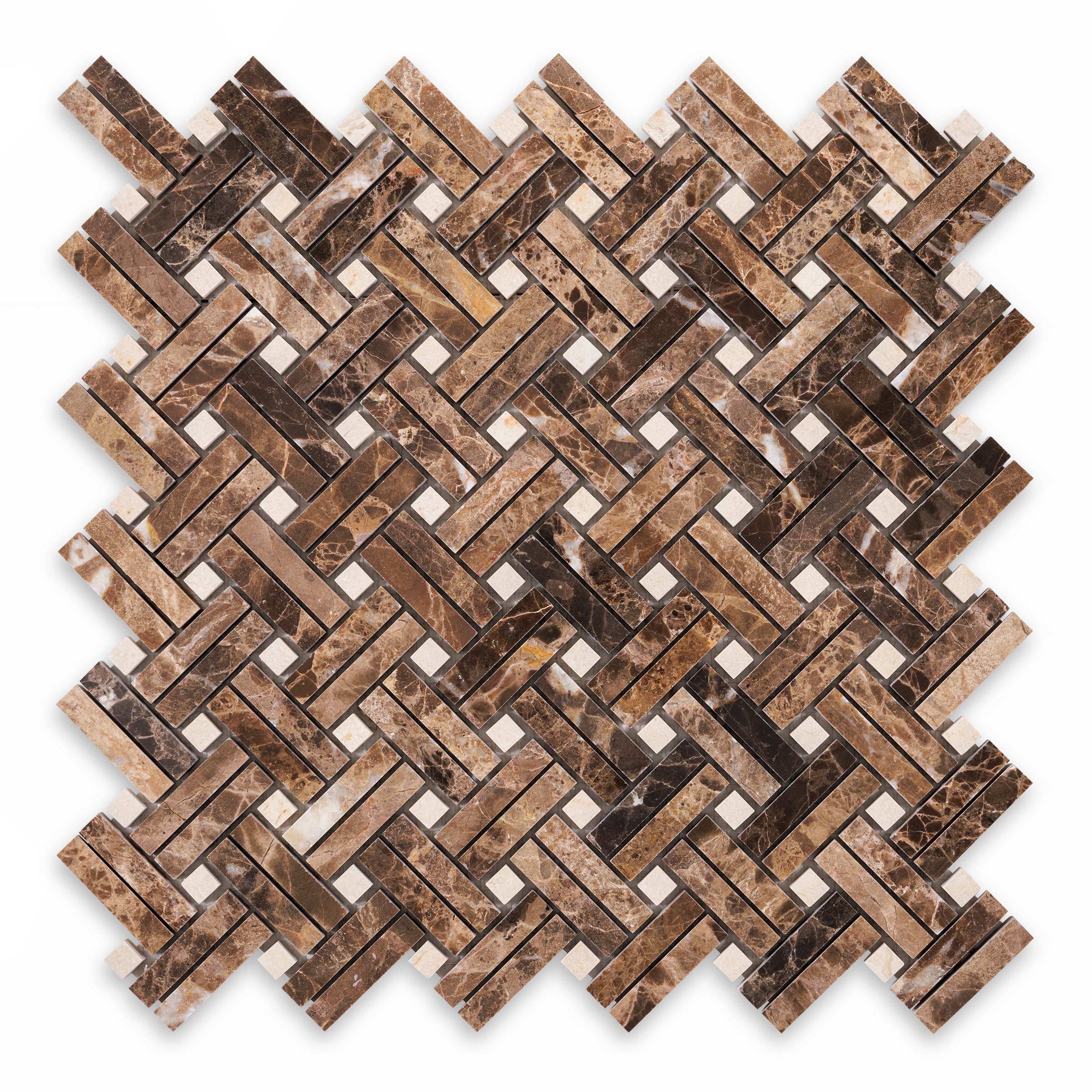 Emperador Dark Mark Basketweave Stanza With Crema Marfil Dots