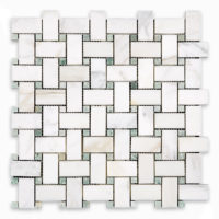 Calacatta Gold Marble Basketweave with Green Dot