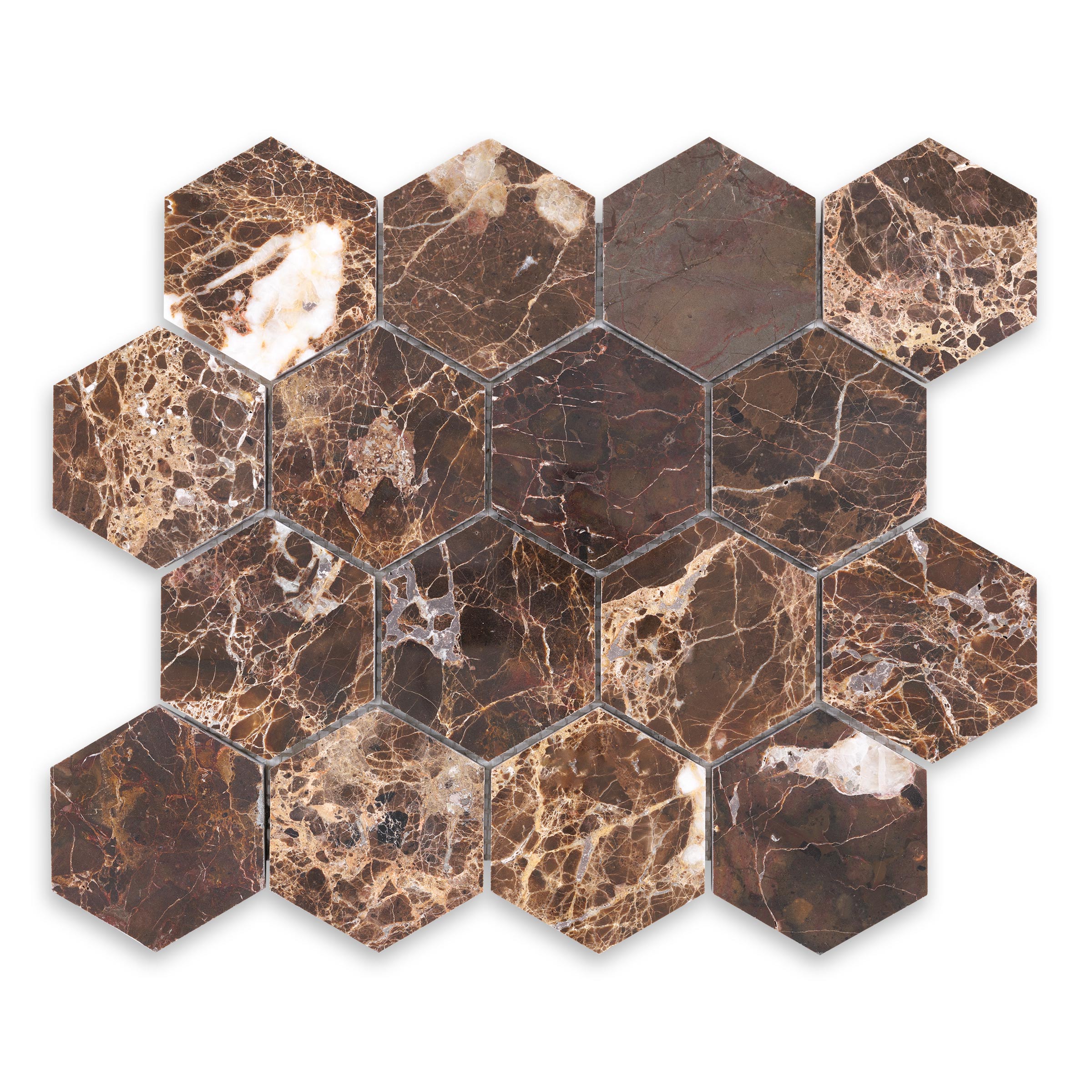 Emperador Dark Marble 3" Hexagon Polished