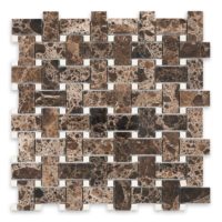 Emperador Dark Marble Basketweave with Crema Marfil Dot