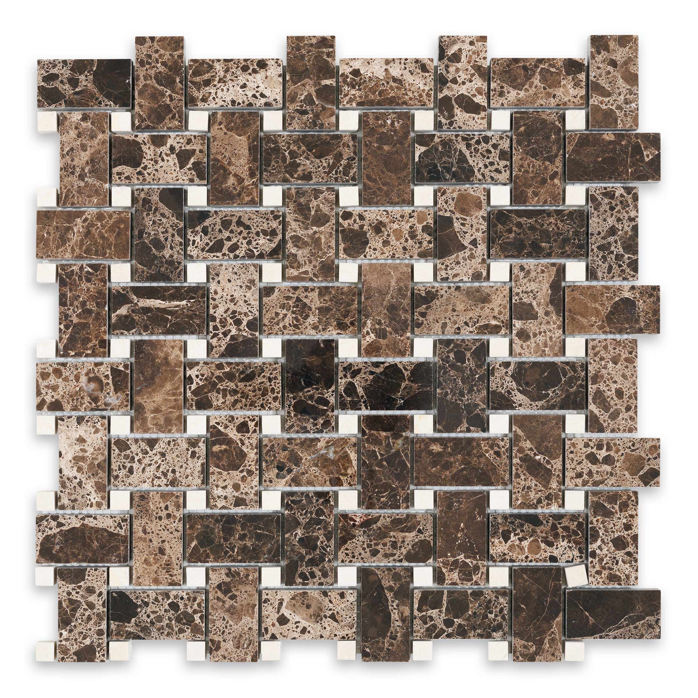 Emperador Dark Marble Basketweave with Crema Marfil Dot