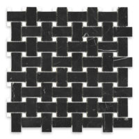 Negro Marquina Marble Basketweave with White Dot